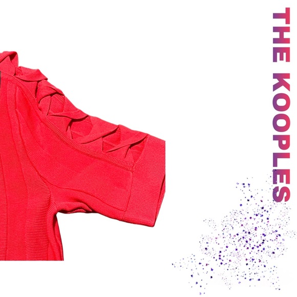 NWT THE KOOPLES Red Twist Cutout Short Sleeve Rib Knit Fit & Flare Dress! - Picture 3 of 10